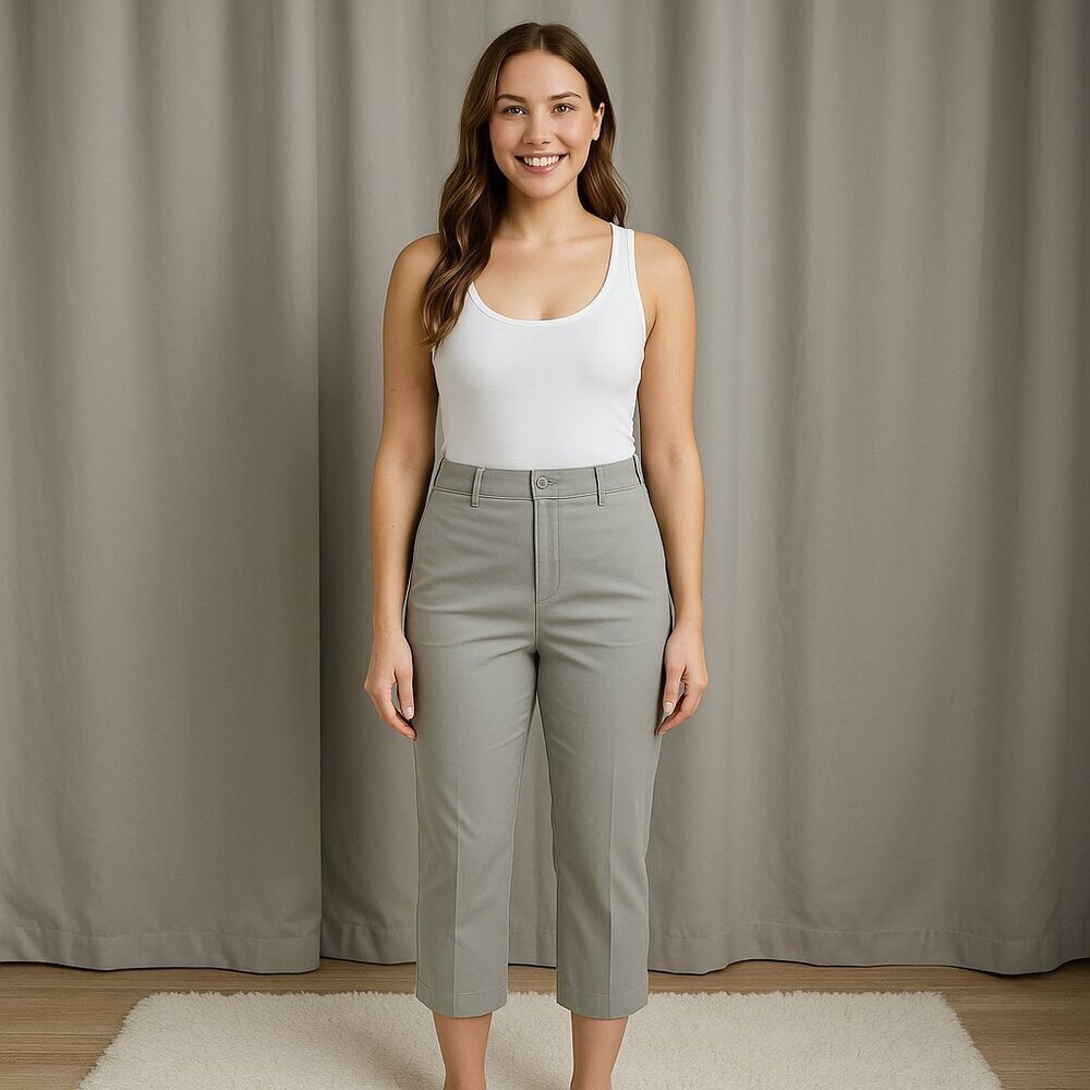 New York & Company 7th Avenue Straight Crop Cotton Gray Pants Sz 14 (NWT)
